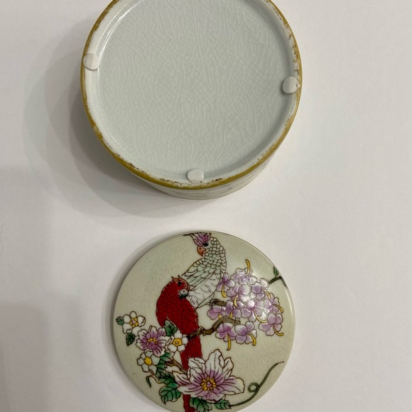VTG Powder Trinket Jar Box With 2 Birds & Beautifully Colored Crackle Glaze - Picture 8 of 13